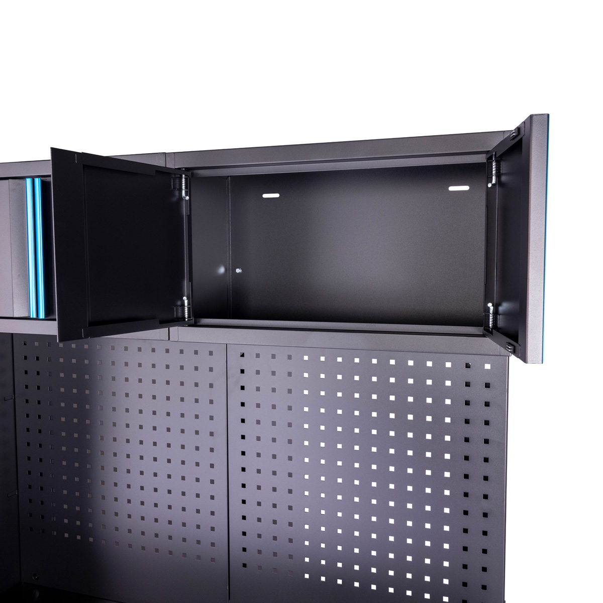 SGS 6pc Garage Storage System | Stainless Work Bench | Wheeled Cabinet | Wall Shelving | Tall Double Side Cabinet | Blue